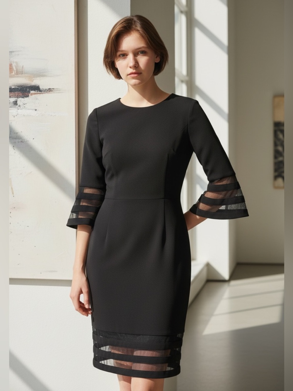 Calvin Klein Bell-Sleeve Boat Neck Sheath Dress
